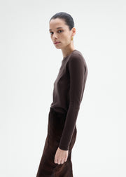Long Sleeve Crew in Fine Cashmere - Chocolate - CO Collections